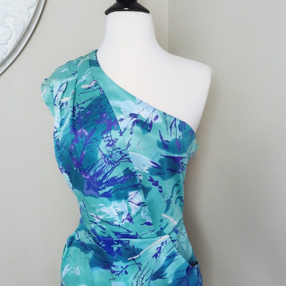One Shoulder Strap Dress Turquoise/purple Size 8